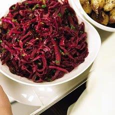 Red cabbage braised with apple, bacon & balsamic vinegar